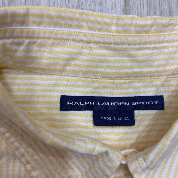 Polo Ralph Lauren Yellow & White Striped Button Down Men's XL - Picture 2 of 10